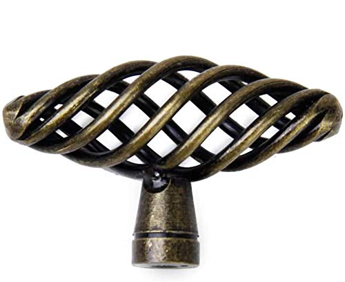 POFET 8pcs Twist Cage Spiral Design Vintage Kitchen Cabinet Cupboard Handles Knobs 7CM Antique brass
