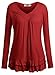 DJT Women's V Neck Long Sleeve Ruched Front T Shirt Blouse Top X-Large Wine