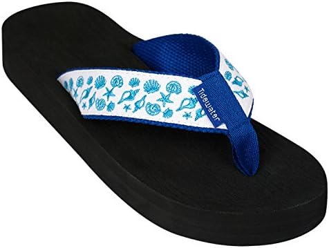 Tidewater Women's Flip Flop Sandals (6, White & Blue Shells)