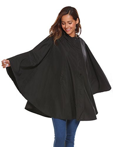 image for SoTeer Womens Black Poncho Outdoor Packable Water Proof Rain Jacket Ho