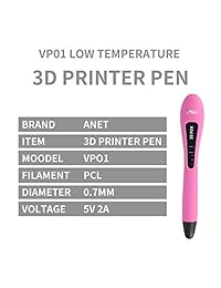 Bolígrafo 3D Anet con filamento PCL VPO1 de seguridad a baja temperatura con impresión de dibujo 3D para niños y manualidades, modelo DIY regalo perfecto para niños y adultos