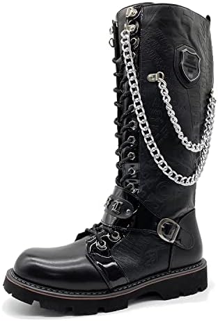 youxiaoyou Men's Rock Boots Mid-Calf Boots Fashion Punk Boot Retro