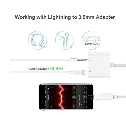 Headphone Adapter for iPhone 8/8Plus 7/7Plus/X/Xs/XSmax Adapter Cable Aux Audio Headphone Jack 3.5 mm 2 in 1 Splitter Adaptor Earphone with Music+Charge Phone Accessory iOS 11/12 System Later