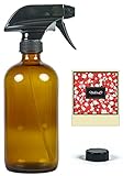 16oz NatureO Amber Empty Glass Spray Bottle - Essential Oil Bottles for Aromatherapy, Cleaning and EO mixtures - Trigger Sprayer w/ Mist and Stream Nozzle Settings - Design Package - Cute LABEL