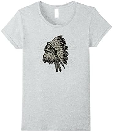 Womens Native American Chief Headdress War Bonnet T Shirt XL Heather Grey