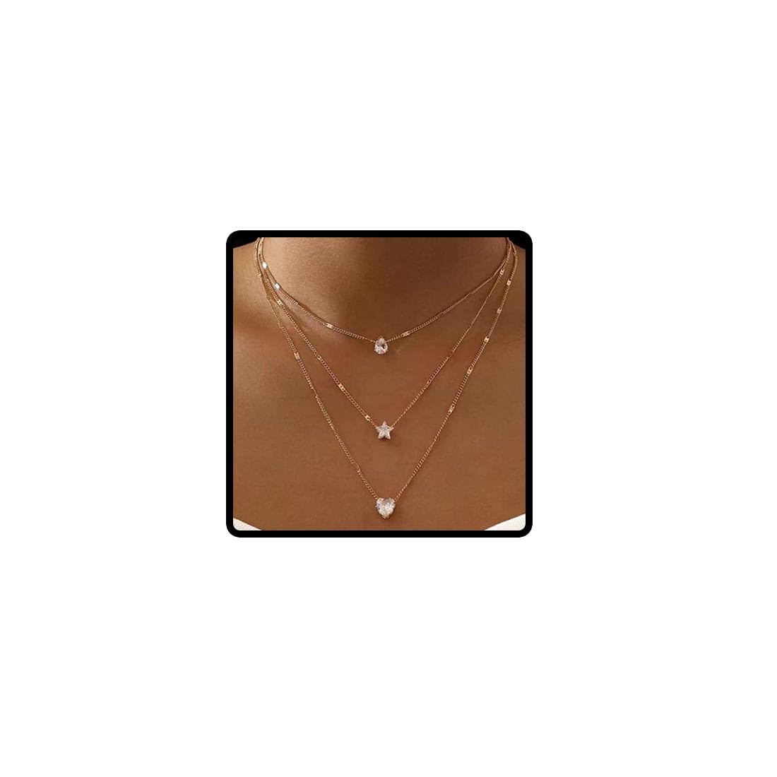 Wedity Star Necklace Gold Love Crystal Choker Necklace Water Droplets Pendant Necklaces Jewelry Adjustable for Women and Girls