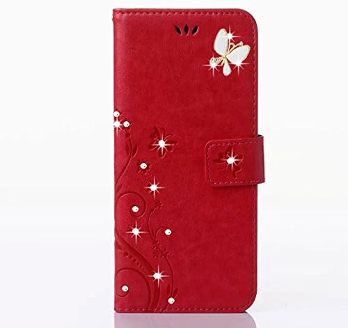 HAOTP(TM) Beauty Luxury 3D Fashion Handmade Bling Crystal Rhinestone Butterfly Fashion Floral Blue PU Flip Stand Credit Card ID Holders Wallet Leather Case Cover for Samsung Galaxy Note 5 (Bling/Rose)