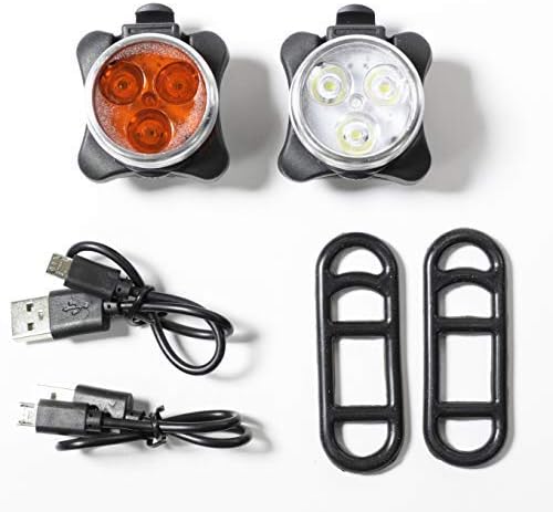 Absolute AMZ Rechargeable LED Bike Light Set - 4 Light Modes, Easy to Install, Front Light and Rear Light Set, LED Bicycle Lights, Best Bike Lights with Charging Cables