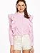 SheIn Women's Striped Ruffle Button Front Long Sleeve Blouse Medium Pink