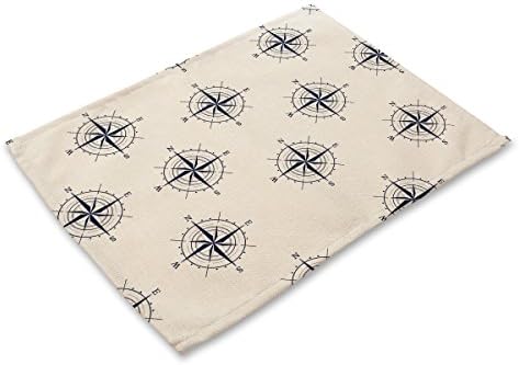 FDY MY Table Placemats Set Compass Direction Themed Nautical Kitchen Washable Cotton Place Mats For The Dining Table