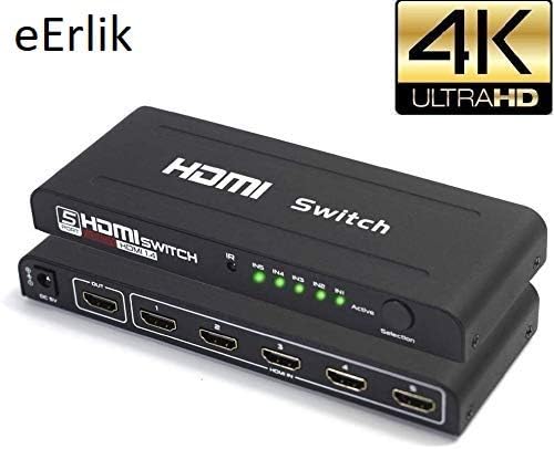eErlik Latest Update Version Network Interface 5 Port HDMI Switch 4K Ultra HD 3D HDMI Switcher 5 Input 1 Output 5x1 Switch 4K x 2K 1080P with IR Remote Control