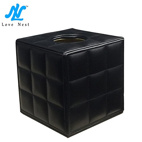Love Nest Leather Square Roll Paper Box for holding Kleenex ficial paper Case Tray Pumping for Home Office Car Tissue Box Holder (sheep leather black)