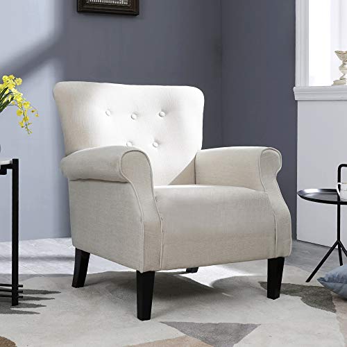 Top Space Accent Chair Sofa Mid Century Upholstered Roy Arm Single Sofa Modern Comfy Furniture for Living Room,Bedroom,Club,Office (2 PCs,White)
