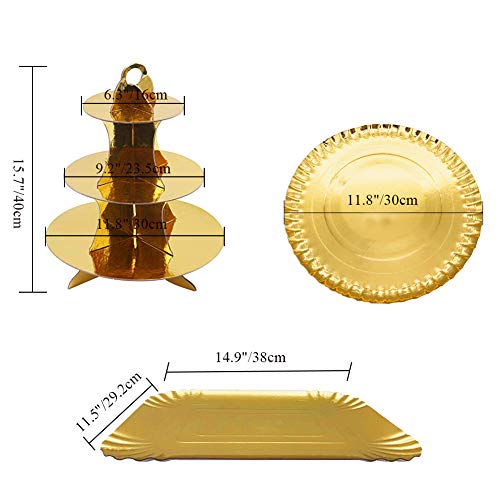 Set of 12 Pcs Cupcake Stands Gold Paper Cardboard Disposable Cake Candy Fruits Dessert Plate Rectangular Round Serving Tray for Wedding Home Birthday Party