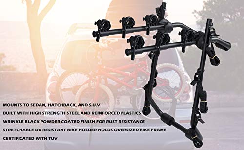 Overdrive Sport 3-Bike Trunk Mounted Bicycle Carrier Rack - Fits Most Sedans, Hatchbacks, Minivans and SUVs - Thumbnail 7