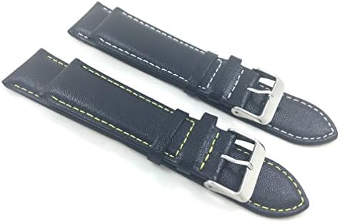2 Pack 24mm Black Stitch Smooth Italy Genuine Italian Leather Watch Band Strap Fits Sony Smartwatch 2 SW2