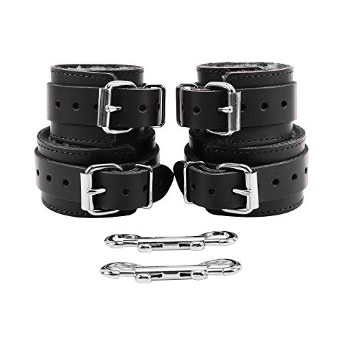 Berlin Wrist Cuffs and Ankle Cuffs Combo Handmade Lambskin Leather (Royal Black)
