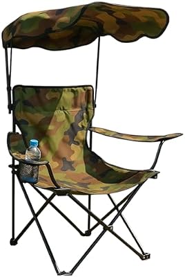 - Silla Playa o Camping Plegable | Parasol y Porta Vasos Incorporado | Estructura de Metal y Tela Oxford Resistente | Estampado Camuflaje | Bolsa Transporte | 78x48x130 cm (Pack 1 UD)