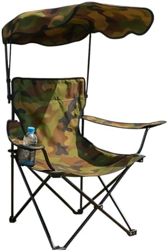- Silla Playa o Camping Plegable | Parasol y Porta Vasos Incorporado | Estructura de Metal y Tela Oxford Resistente | Estampado Camuflaje | Bolsa Transporte | 78x48x130 cm (Pack 1 UD)