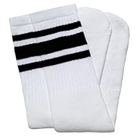 Skater Socks 25" Knee high White tube socks with Black stripes style 3