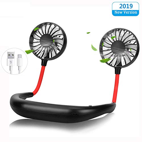 2019 Upgraded Hand Free Fan Portable Wearable Neckband Fan Personal USB Fan Battery Rechargeable Mini Fan Cooler Fan with Dual Wind Head for Traveling Office Outdoor Household