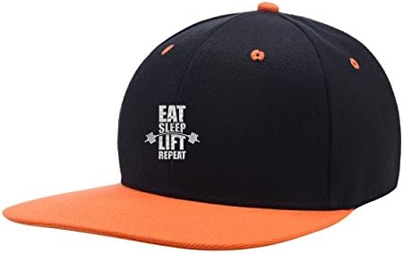 CliCli Eat Sleep Lift Black Mix Orange Embroidered Logo Adjustable Hiphop Hat Baseball Cap Onesize Youth