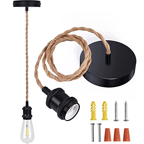 Photo 1 of JACKYLED UL Listed Boho Pendant Light Kit, Hemp Rope Light Fixture with Adjustable Hanging Light Cord & E26 E27 Light Socket, Vintage Ceiling Light for DIY Kitchen Island, Bedroom, Farmhouse