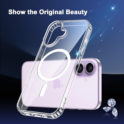 Vuletc Magnetic Case for iPhone 17 with 2 Tempered Glass and 2 Protective Camera, Compatible with MagSafe, Magnetic Anti-Yellow Shockproof Anti-Scratch PC Back and TPU Bumper Case, Transparent