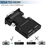 VGA to HDMI Adapter, ZAMO VGA to HDMI Video Converter Adapter Male to Female for TV, Computer, Projector with Audio and Power Cable,Portable Size-Plug and Play