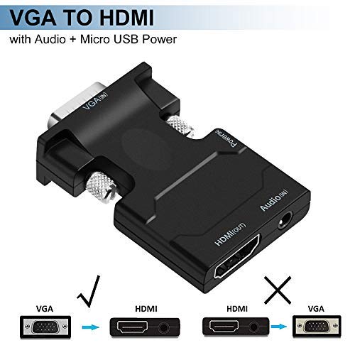 VGA to HDMI Adapter, ZAMO VGA to HDMI Video Converter Adapter Male to Female for TV, Computer, Projector with Audio and Power Cable,Portable Size-Plug and Play