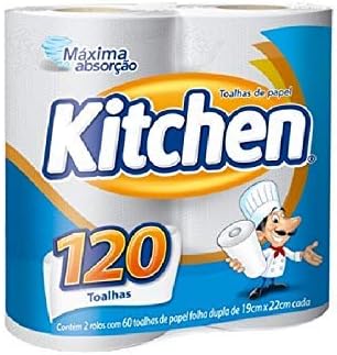 Papel Toalha Kitchen Folha Dupla - Pack com 2 rolos de 60 unidades de 19x22 cm cada