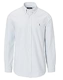 Polo Ralph Lauren Men's Long Sleeve Oxford Button Down Shirt (Medium, Striped Blue/White)