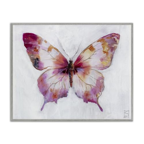 Stupell Industries Graceful Pink Butterfly Gray Framed Giclee Art design by Sar…