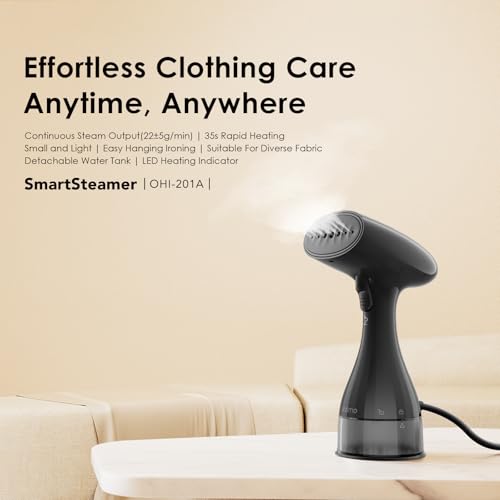Oraimo 1500W Steamer Iron with Lint Brush, 220ML Detachable Water Tank, 35s Fast Heat Up, 22g/min Clothes Steamer,LED Steam Indicator, Metal Plate 2M Cord Diamond Texture Travel Steamer All Fabrics