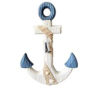 Rainbow Handcrafts Nautical Rustic Wooden Anchor with Rope Crosses Wall Art Decor,Boat Wheel,Hanging Wood Crossbar Anchor Decorative Home Bathroom Office Beach Theme Decoration