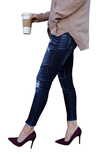 Kancan Women's Distressed Motto Denim Ankle Skinny Dark Wash KC208201SD Size 7 - Thumbnail 3
