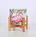 Ceramic Plant Pot Small Planter Flamingo Flower Pot with Wood Plant Stand Plant Pot Holder, 4.3 