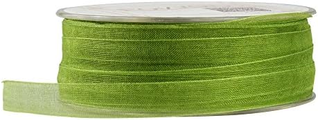 Fowod Shimmer Sheer Organza Ribbon, 54 Yard / 164 Feet, 0.4 Inch Wide, Green