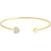 Isla & Wren Co. Crystal Heart Gold Plated Adjustable Metal Cuff Bracelet, Gold-Tone Open Bangle, Rhinestone Accents Whimsical Fun Gift Quality Love Stackable Bangle