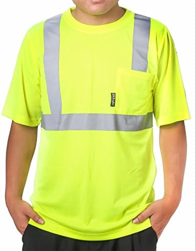 Shinefar reflective T Shirt safety short sleeve , ANSI class2, heat strip with pocket, Lime, Size: XXL