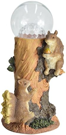 HOMESHINE Solar Powered Color Changing LED Lights Squirrel Garden Statue with Glass Globe