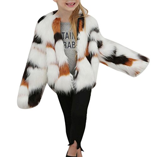 Tenworld Toddler Little Kids Girls Winter Warm Fluffy Faux Fur Coat Jacket (6T, White)