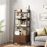 Ladder Bookshelf with Drawers, Freestanding