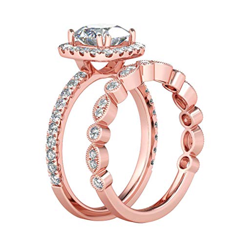 Rose Gold Zircon Wedding Engagement Couple Stacking Jewelry Rings for Women (A)