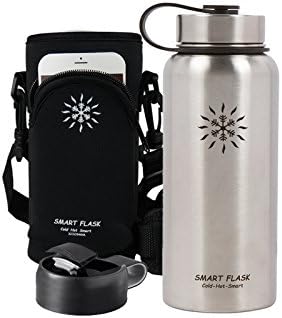 Smart Flask 32 Oz. Vacuum Insulated Stainless Steel Water Bottle, 32 Oz., Includes Leakproof Metal Lid, Flip Top Lid and Black pocketed pouch with adjustable padded strap. (Stainless Steel)