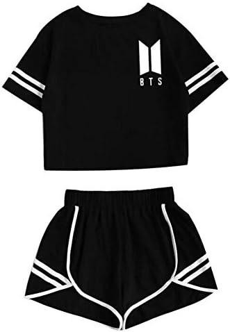 US BTS Bangtan Girl 2 Piece Top & Shorts Set Love Yourself Kpop Korean