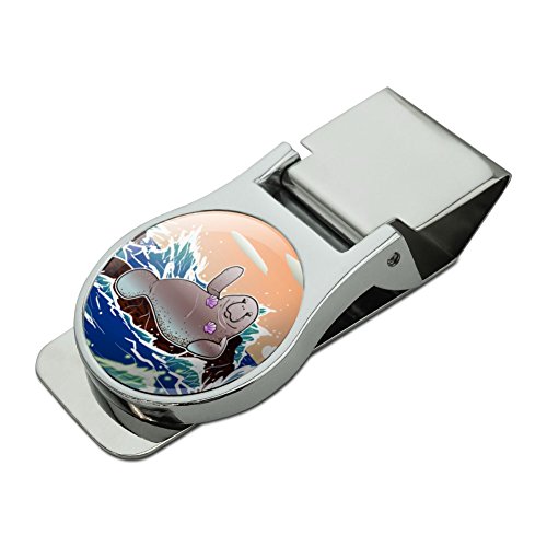 Waving Manatee Mermaid On Rocks And Waves Funny Satin Chrome Plated Metal Money Clip