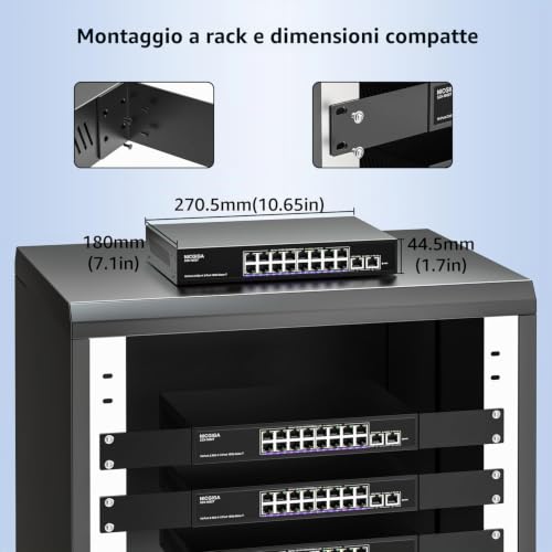 10Gbe Unmanaged Ethernet Switch with 2 x 10Gb RJ45 Ports + 16 x 2.5GB Base-T Ports, Wall Mount NICGIGA 18 Ports 10Gbps Network for Wireless AP, NAS, PC