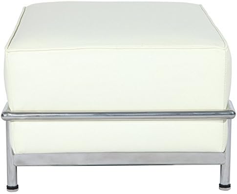 MLF LC3 Ottoman/Stool (2 Colors). Full Italian Leather & High Density Foam Cushions. Superior Grade Stainless Steel, Resistance to Chipping, Corrosion & Rust. (White Italian Leather)