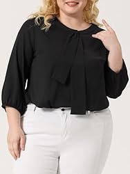 Agnes Orinda Women's Plus Size Tops Work Round Neck